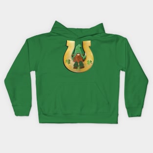 St Patrick's Day Lucky Gnome Design Horseshoe, Shamrocks & Gnomes Kids Hoodie